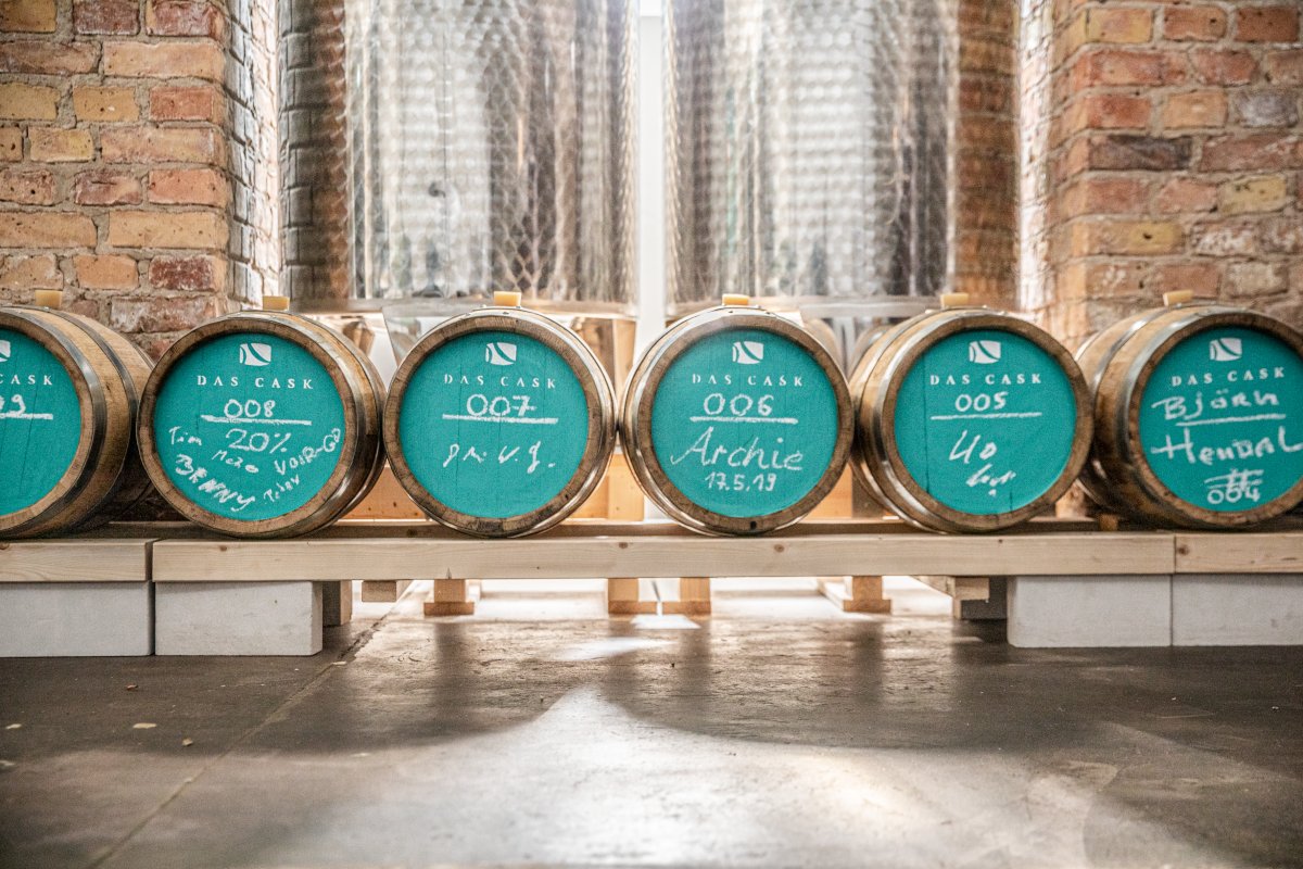 Photo of our early casks, neatly lined up.